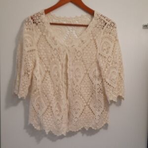 Cream Crochet Lace Cardigan, Size L